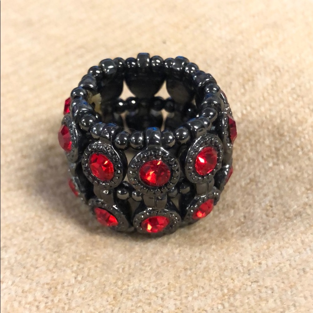Pewter red jewel cocktail ring